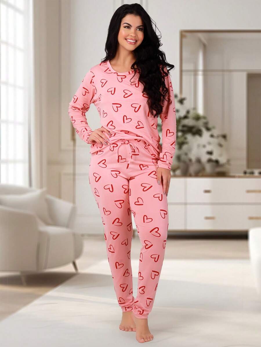 Pijama Feminino Coração de Suede Calça e Blusa Manga longa Inverno REF:PJCO