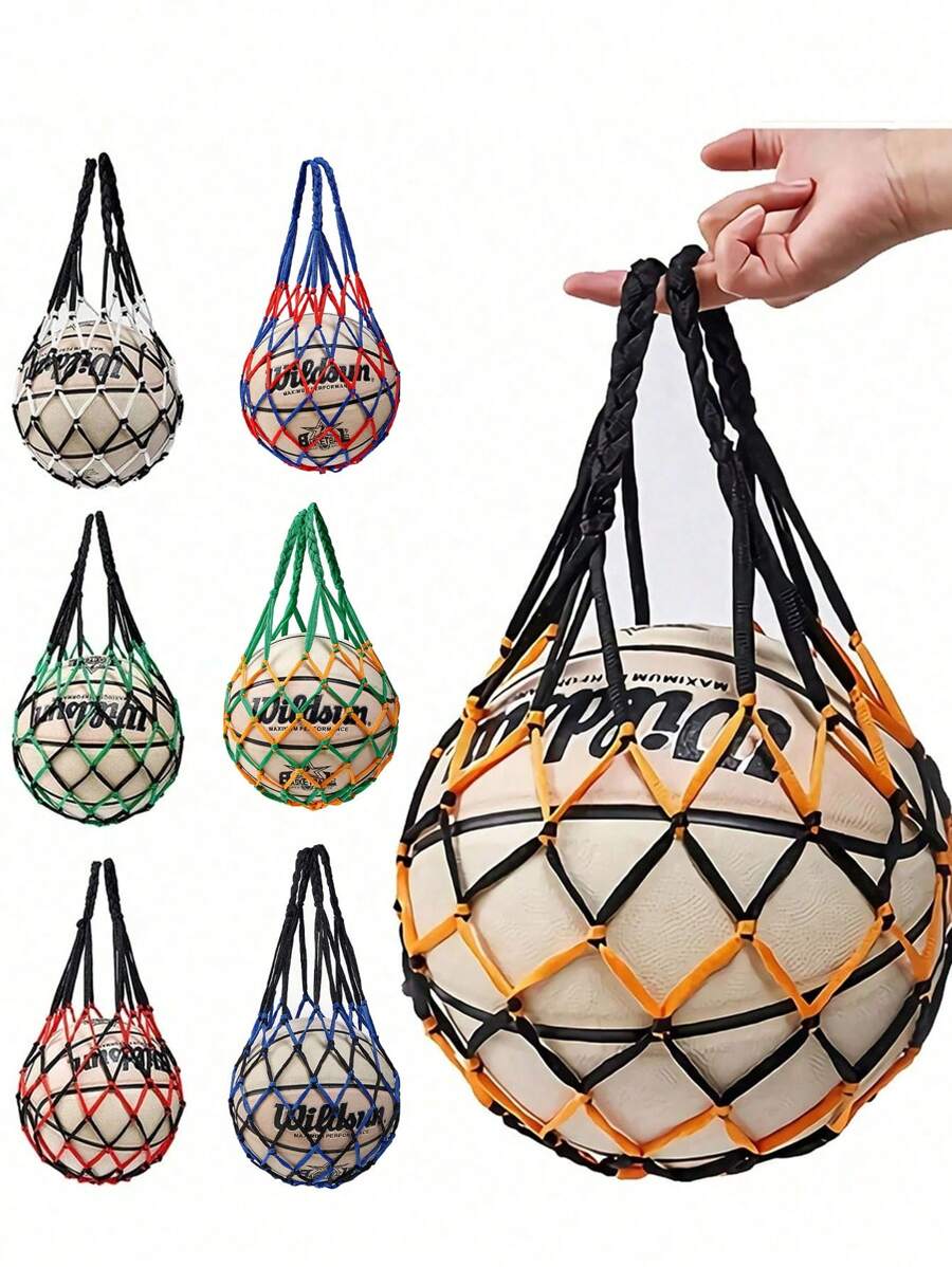 1 Stück Basketballnetz Tasche, dick & langanhaltend, Mesh Sportball Tasche - tragbares Einzelball Design, geeignet für Basketball, Fußball, Volleyball, Football, atmungsaktive Aufbewahrung mit Kontrastnaht, waschbar & wiederverwendbar, tragbare Aufbewahrung für Sportgeräte, geeignet für Innen- und Außenbereich, Strand, Training (Verschiedene Farben erhältlich)