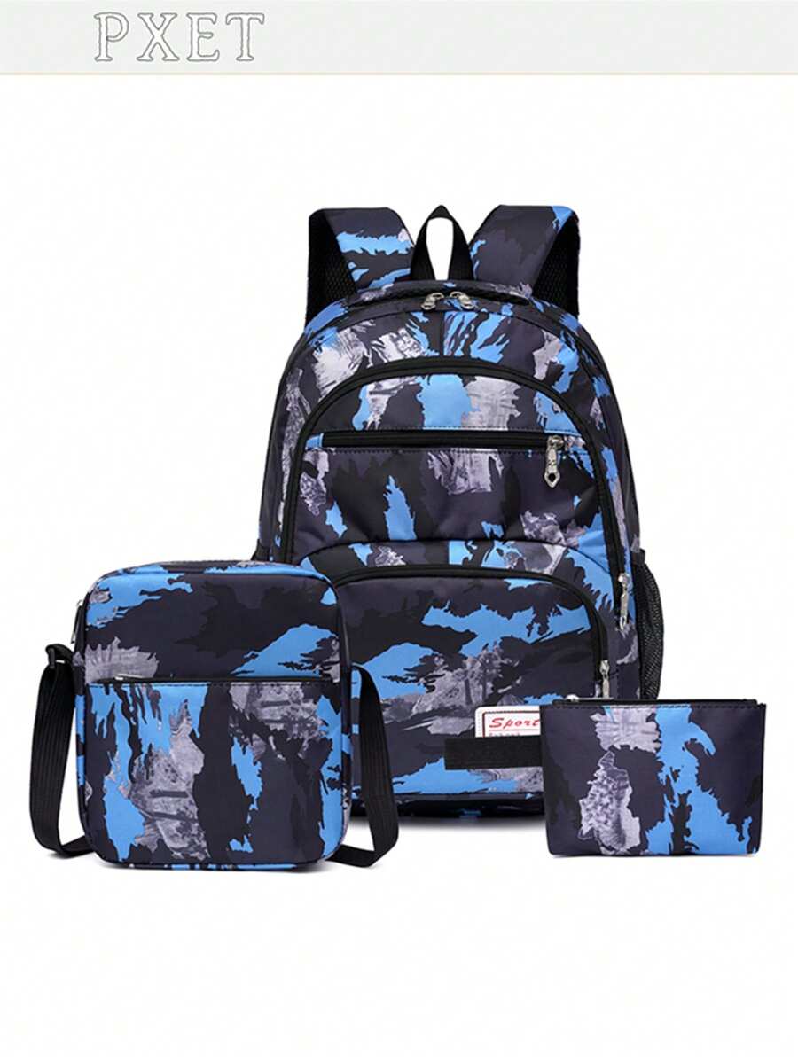 Fashion New Camouflage Three Pieces Package Junior High School High School Students Backpack Multi-Functional Messenger Bag Pencil Case Bag For School College