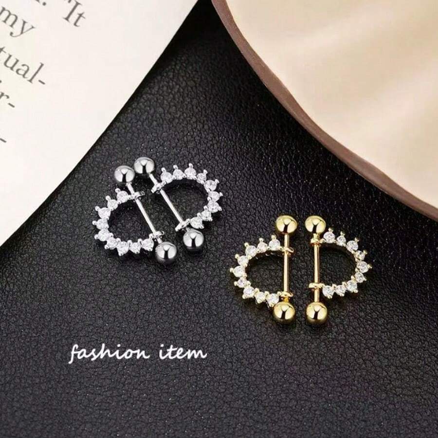 1 par de brincos de parafuso de cristal em formato de U, simples e elegantes, dourados, para mulheres