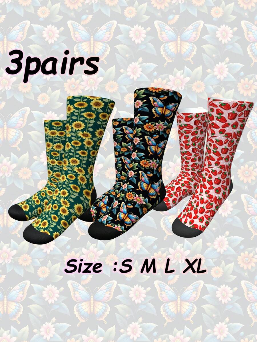 Juego de 3 pares de calcetines deportivos estampados - Calcetines deportivos tipo tripulación unisex para correr, yoga, baloncesto, calcetines de gimnasio transpirables y elásticos con soporte de arco y agarre antideslizante, juego de calcetines de entrenamiento coloridos con diseños de arte abstracto y patrones geométricos para hombres, mujeres y adolescentes.