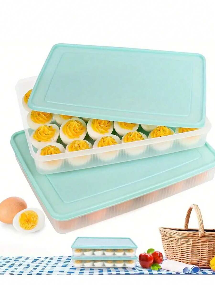 1pc Egg Holder With Lid - 24 Egg Capacity, Plastic Fridge Portable Egg Tray, Transparent Egg Storage Container, Compact Refrigerator Egg Carton, Ideal For Picnics And Parties