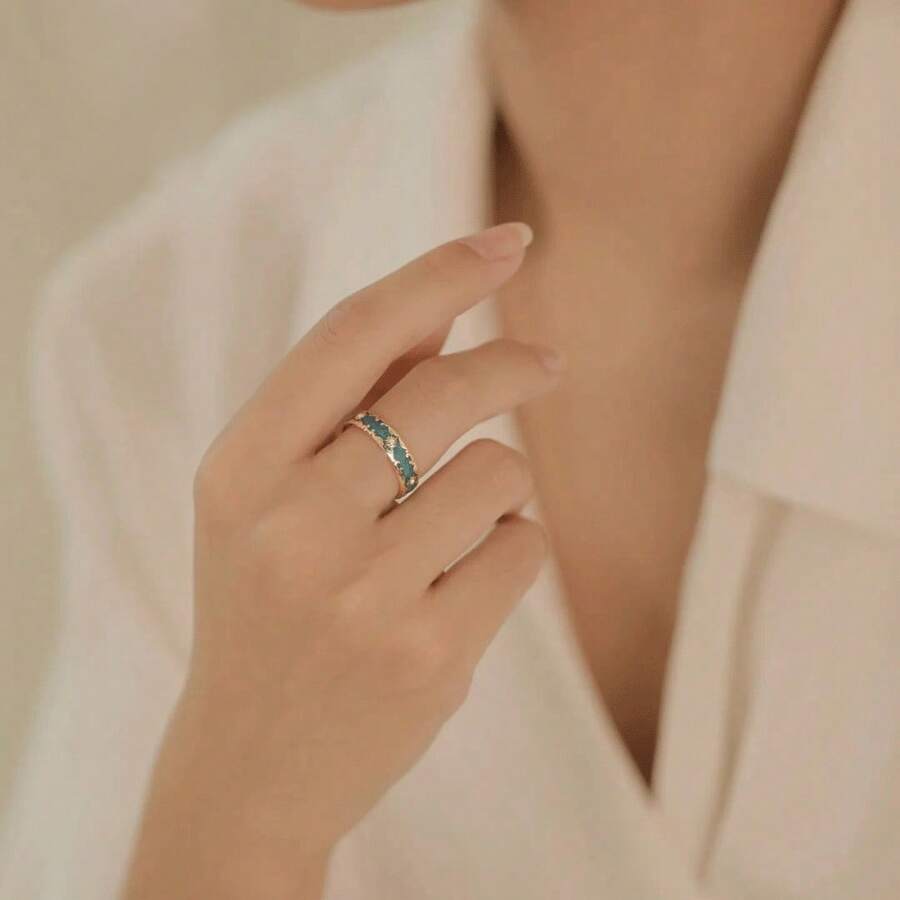 1 Stück Damen einzigartiger Blumen-Muster zarter vintage Design verstellbarer grün-töniger ästhetischer damenhafter Ring