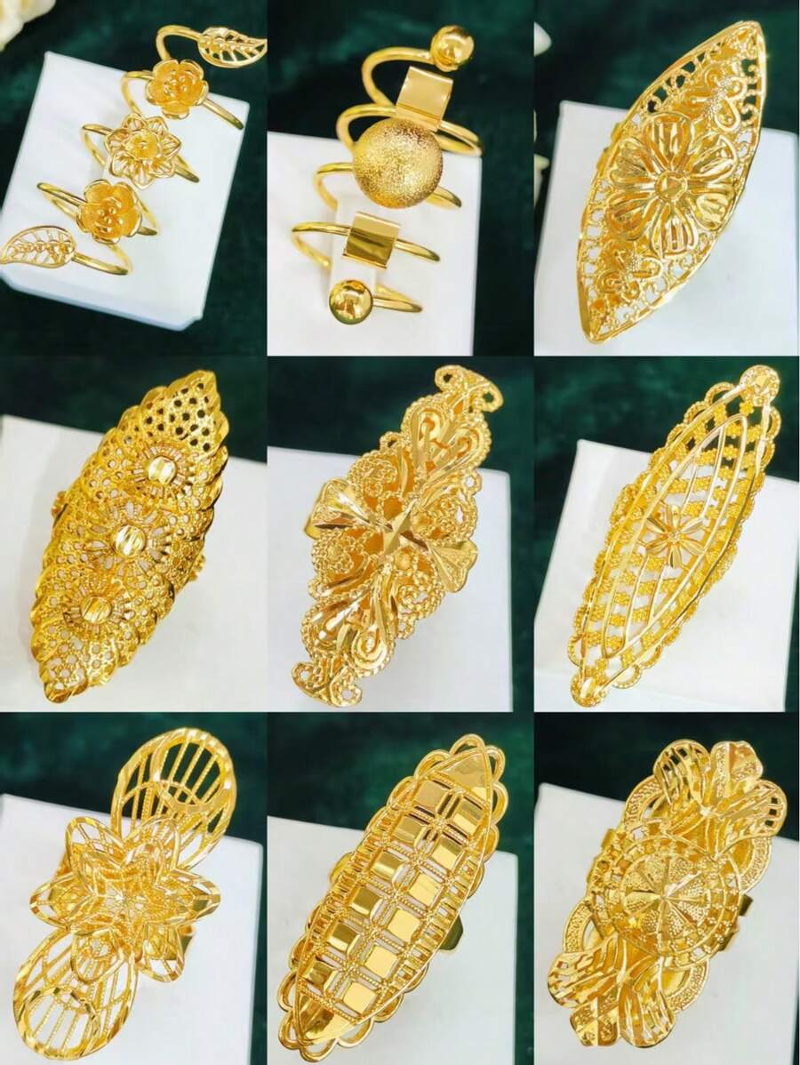 1 pieza Anillo alargado de dedo con baño de oro de cobre a la moda para mujeres, adecuado para bodas, fiestas, bailes de graduación, Día de la Madre, cumpleaños. Anillo abierto y ajustable.