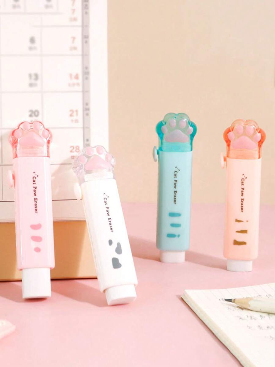 Sanrio 4pcs Cat Claw Push Pull Eraser Cute Cartoon Portable Eraser Clean Stationery For Students, Creative Stationery Cute Styling Clean Leather Eraser Fun Stationery Cute Milk Eraser Perfect Gift For Students, Graduation, Back To School, Birthdays, New Year's Gift