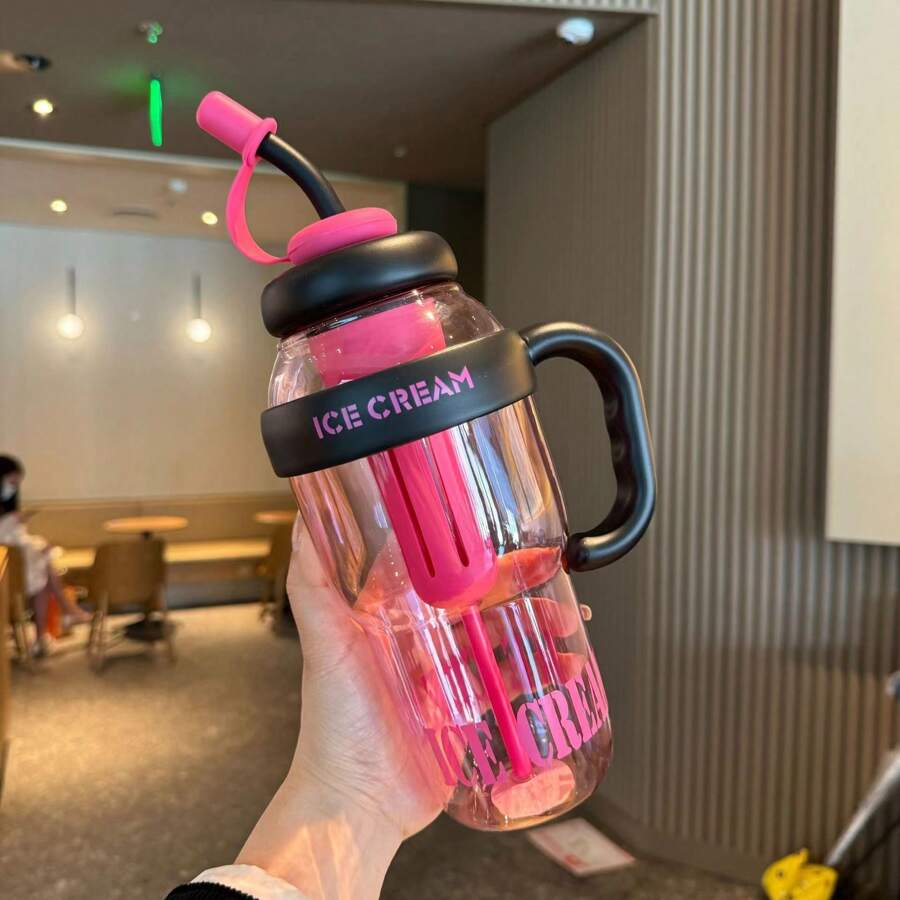 1pc Cute Large Capacity Water Bottle With Straw, Suitable For Back To School & Beach, 4pcs Water Bottle Sticker Decals