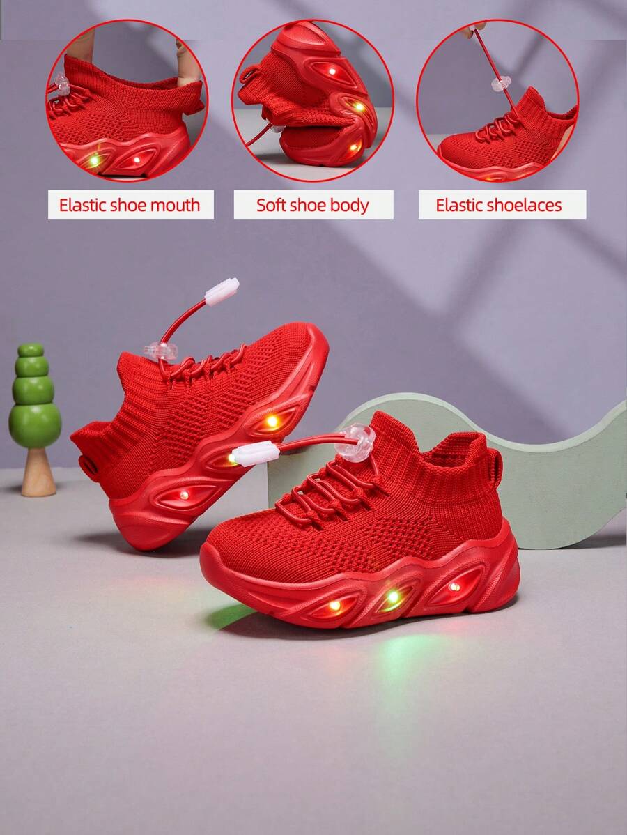 2025 New Style Kids & Teenagers Casual Fashionable Shock Absorption Cool LED Light Up Breathable Low-Top Mesh Lace-Up Outdoor/Indoor Walking Running Sports Sneakers