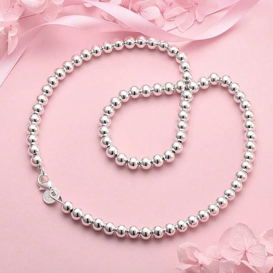 1 pieza Collar de cadena de cuentas de plata de ley 925 pulida de 40-75 cm, accesorios de joyería para mujer, regalo de boda, fiesta