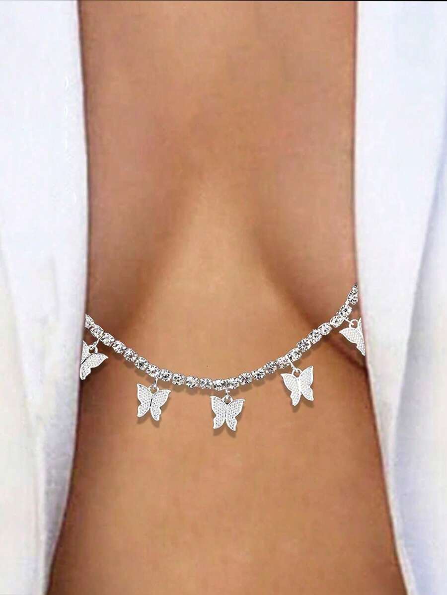 1 Pc Butterfly Nipple Chain Non Piercing Body Jewellry Ring Rhinestone Sexy Bra Bikini Rave Chest Chain Accesorries Necklace Handmade