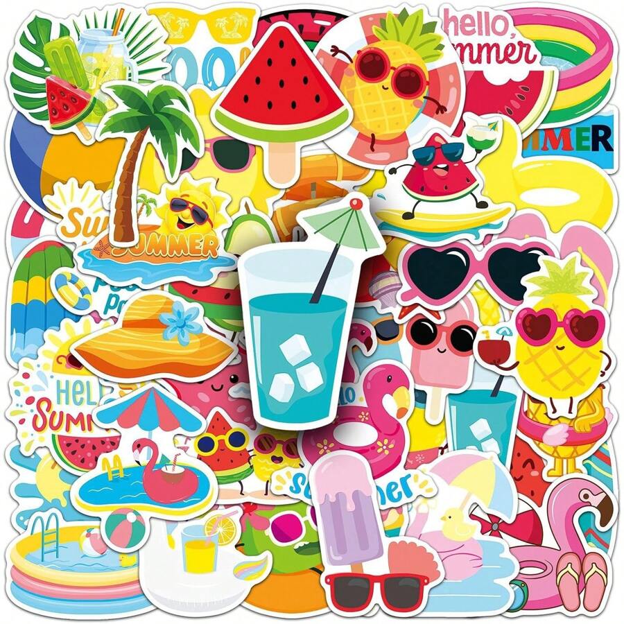 50 Pezzi Adesivi Estivi A Cartoni Animati, Adesivi Carini A Tema Spiaggia Tropicale, Adatti Per Decorare Bottiglie D'Acqua, Computer, Laptop, Telefoni Cellulari, Valigie, Laptop, Frigoriferi E Altro Ancora, Forniture Scolastiche, Ritorno A Scuola
