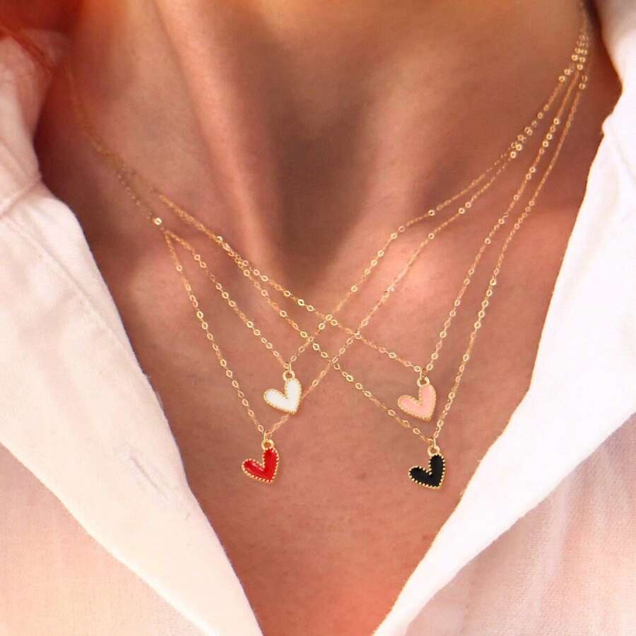 1 pièce Nouveau collier mode femme en acier inoxydable doré avec pendentif cœur coloré