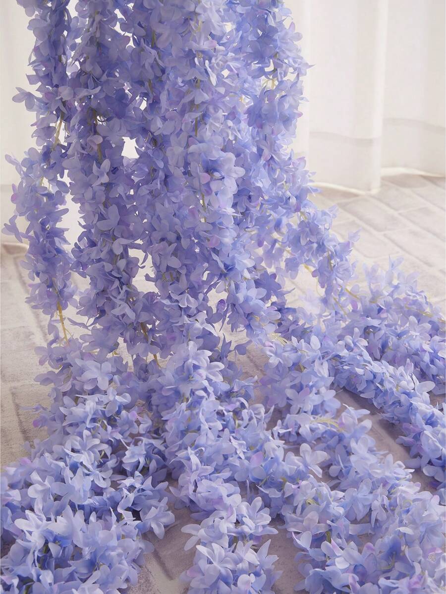 165cm Chiffon Lilac Flower Garland, Party & Wedding Hanging Decor, 1pc. Blue-Purple Artificial Flower Vertical Vines, Hangable. For Wedding Decor, Garden Decor, Living Room Decorations, Room Decor, Outdoor Decor, Home Decor, And Party Decor.