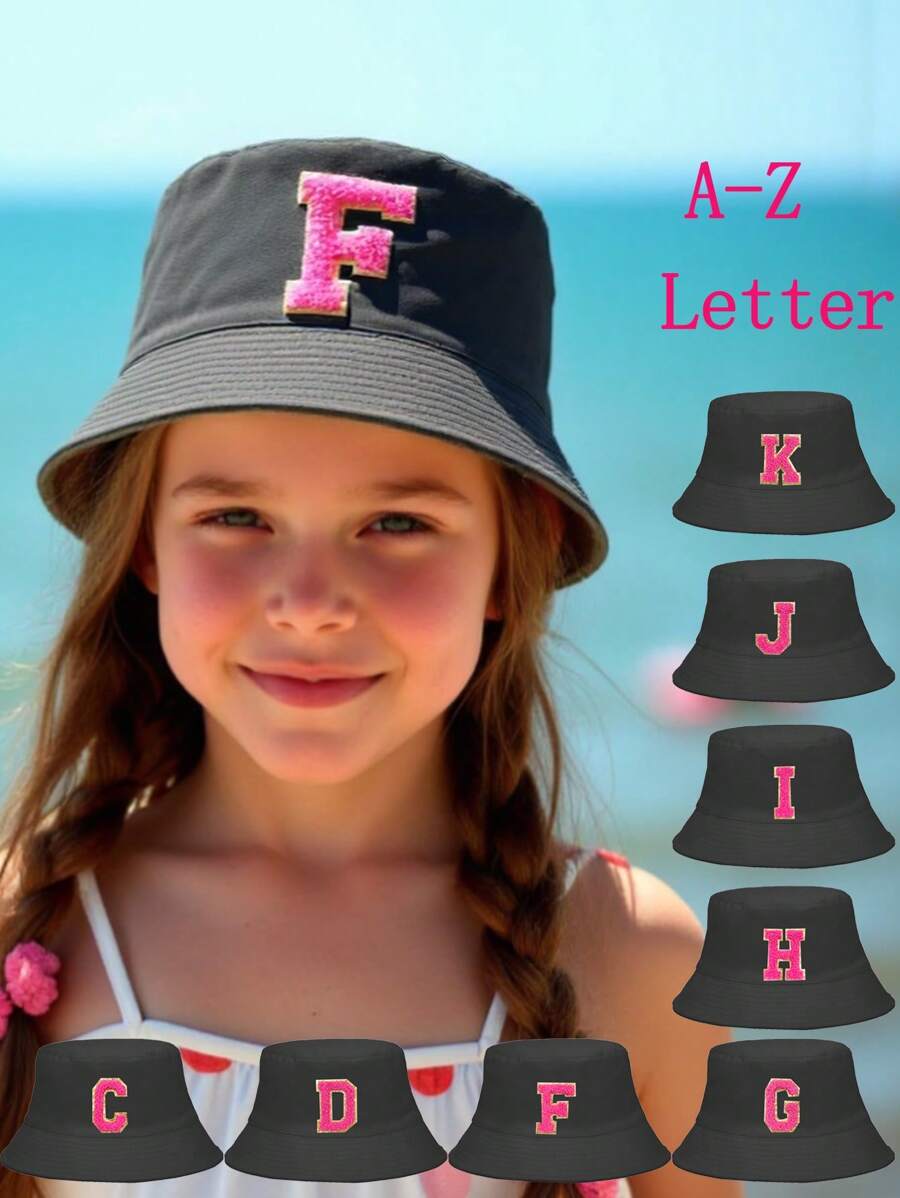 1PC Kids 26 Alphabet Personalized Name Print Sun Hat Fashion Versatile Bucket Hat Suitable For Girls Outdoor Daily Back To School Wear