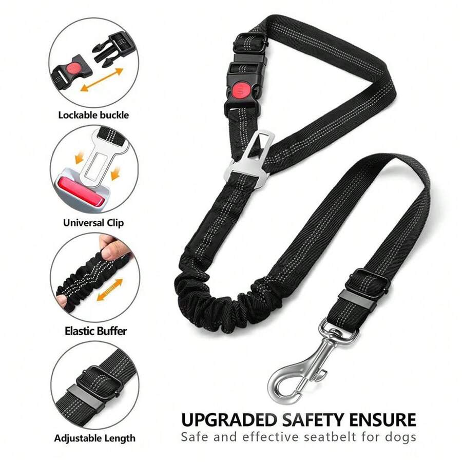 1pc Explosion-Proof Car Safety Dog Leash, Multi-Functional Dog Traction Rope, Automotive Safety Belt, Double-Sided Reflective, Retractable & Adjustable For Large Dogs