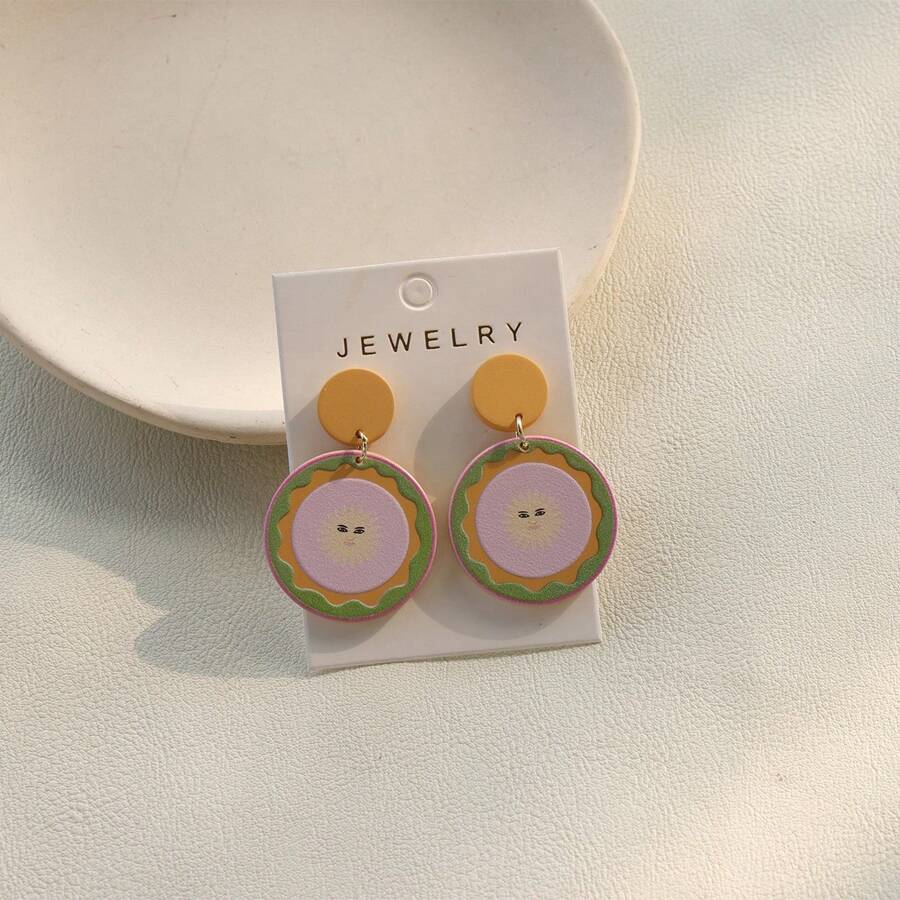 1 par de aretes redondos de acrílico con grafiti de estilo deportivo para mujeres, para vacaciones y fiestas