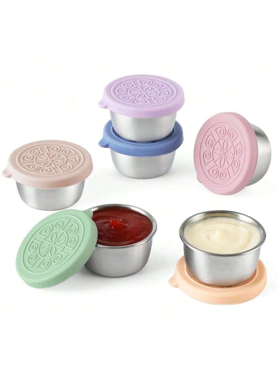 Pack Salad Dressing To Go Containers, 1.6 Oz Small Stainless Steel Sauce Cups With Leakproof Silicone Lids, For Lunch Boxes, Picnics And Travel Back To School,School Supplies