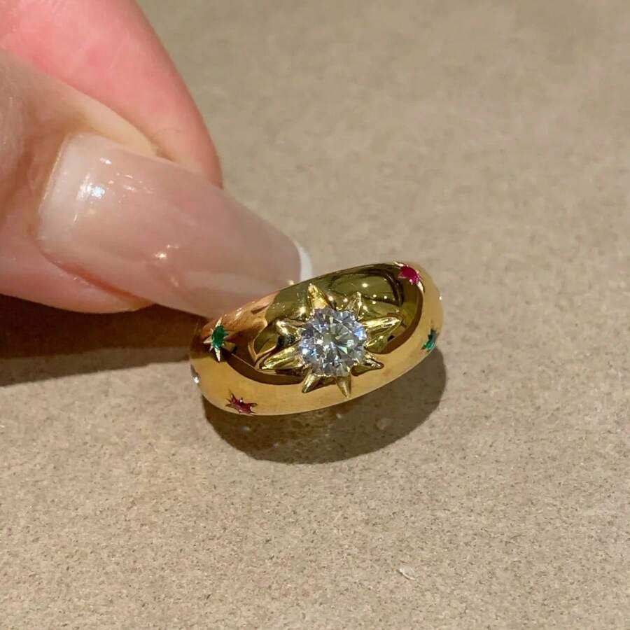1 anel feminino de luxo estilo vintage francês com zircônia banhada a ouro 18K