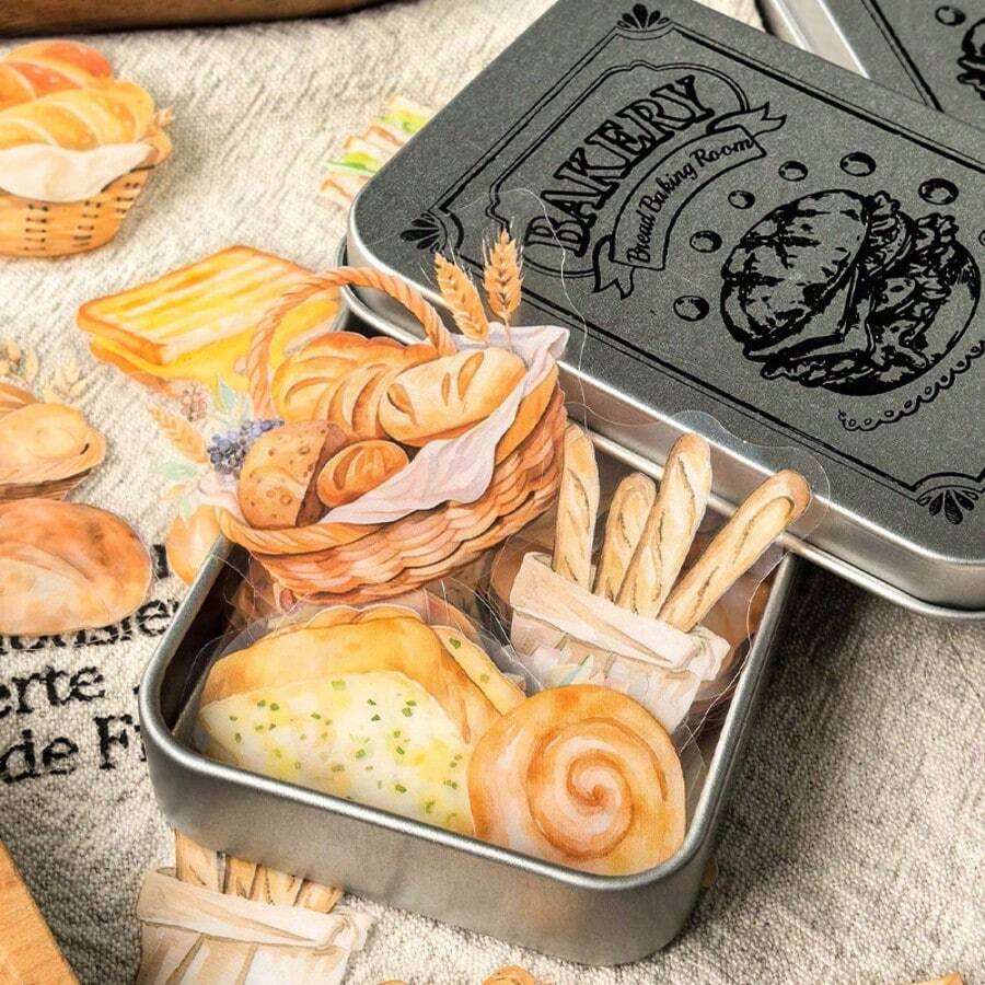 1 Box 100pcs Vintage Mini Bread/Sandwich Themed Decorative Stickers, Assorted Colors, PET, Suitable For Journals, Scrapbooking, Planners And DIY Crafting, School Supplies,Back To School