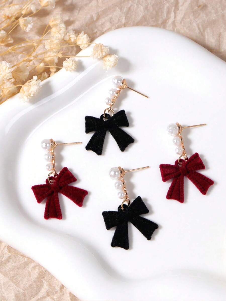 1 Pair Minimalist Design Pearl Tassel Stud Earrings, Simple Fashionable Versatile Tiny Earrings
