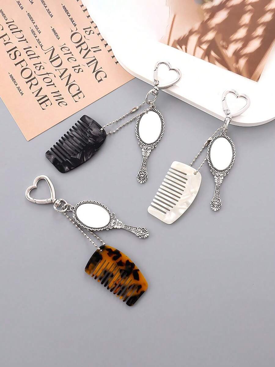 1 pièce Porte-clés pendentif miroir mini peigne charmant. Décoration créative de porte-clés. Pendentif de sac. Cadeau pour camarade de classe, ami, famille, anniversaire, Saint-Valentin, fête, Halloween, Thanksgiving, Noël. Accessoire de voiture, charm de sac, sac à dos pour l'école