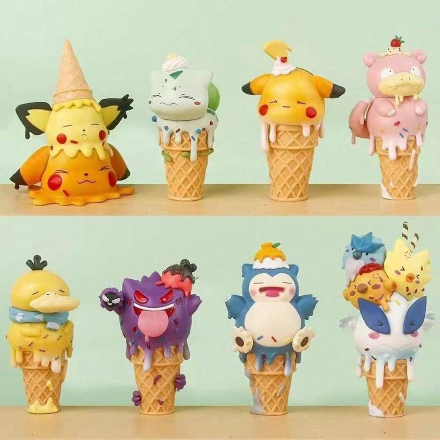 pokemon Ice Cream Series Figurine Pikachu , Duck, Beast, Sweet Cone Ornament Gift(This Has Some Flaws)