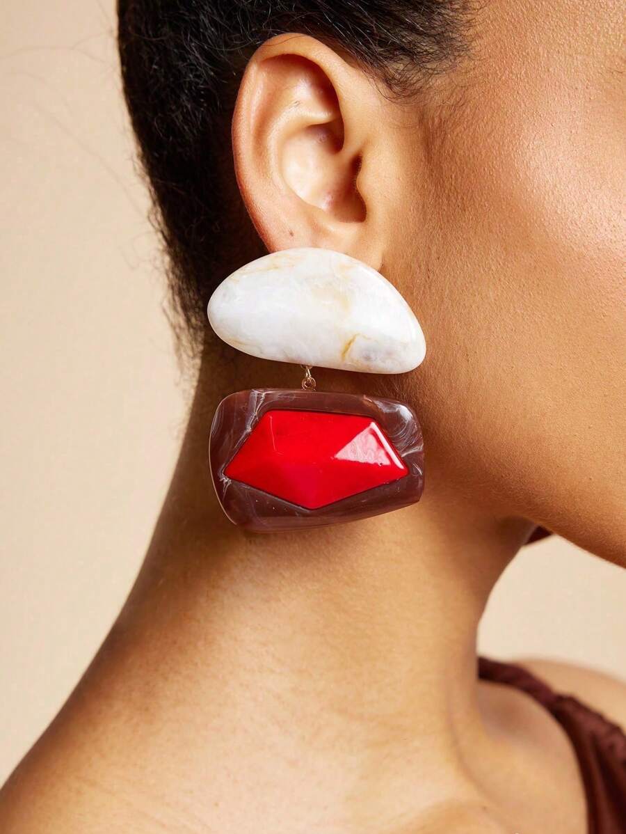 1 paire de boucles d'oreilles en résine vintage asymétriques et exagérées