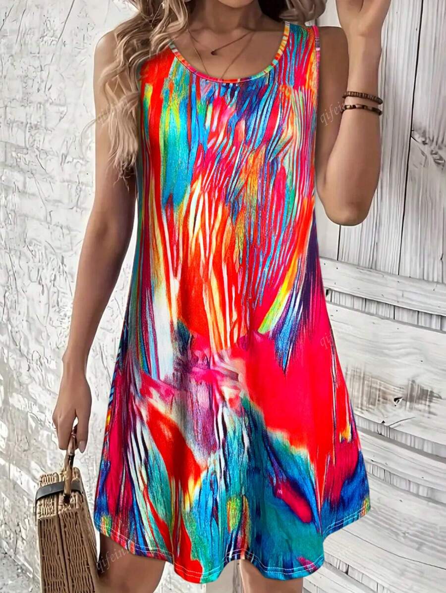 Women's Round Neck Sleeveless Maxi Dress - Flowy Vacation Beach Dress, Boho Summer Sundress For Women, Breathable Dresses For Women,Leisurely Bohemia Dress For Women