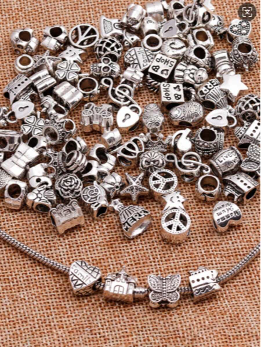 25 Stück sortierte Legierungs-Perle, Perlen mit großem Loch, abgenutzte Zinklegierung Abstandsperlen für DIY Armband