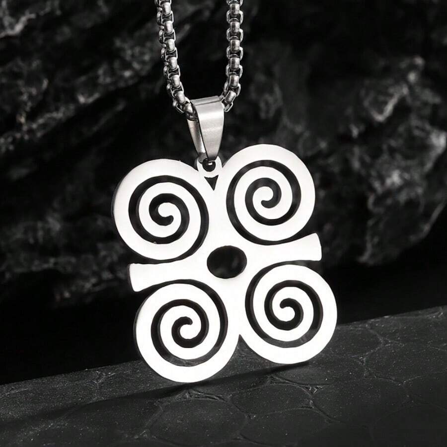 1 pieza Collar con colgante con símbolo africano Adinkra de acero inoxidable - Joyería con diseño de espiral moderno, diseño antióxido para hombres, regalo para uso casual y formal