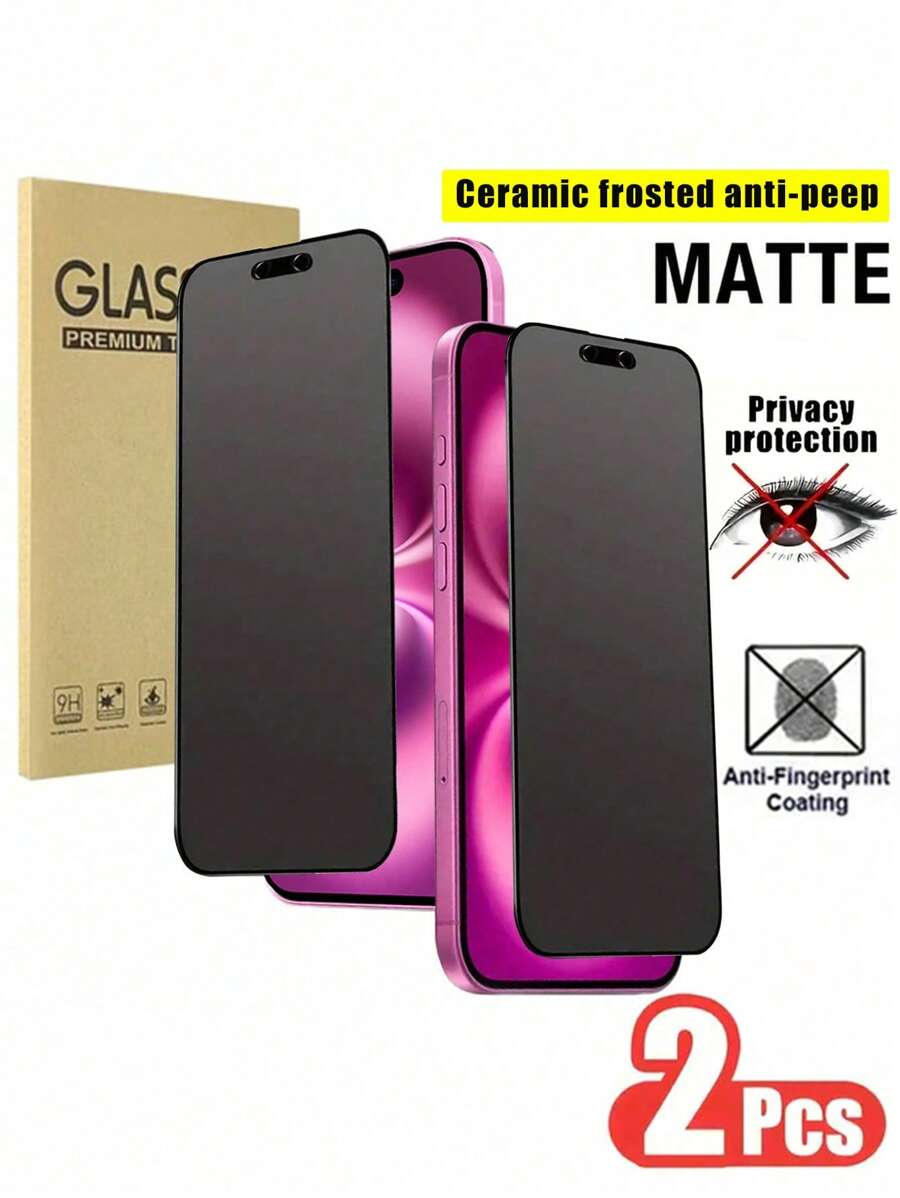 2 piezas de protector de pantalla de cobertura total con pantalla de privacidad esmerilada, antirreflectante, de cerámica suave esmerilada que evita miradas indiscretas, con dureza 9H, con protección de borde mejorada, resistente a golpes y arañazos, fácil de instalar sin burbujas, adecuado para 16 Pro Max/16 Plus/15 Pro Max/14/13/12/11 Series
