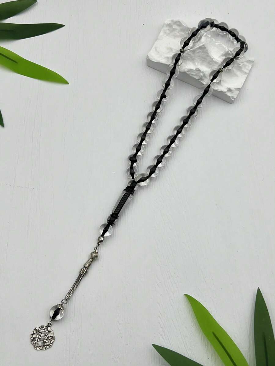 12 mm/33 piezas Pulsera de cuentas de acrílico transparente, cuentas de rosario de uso diario minimalista para hombres y mujeres, cuentas de oración musulmanas