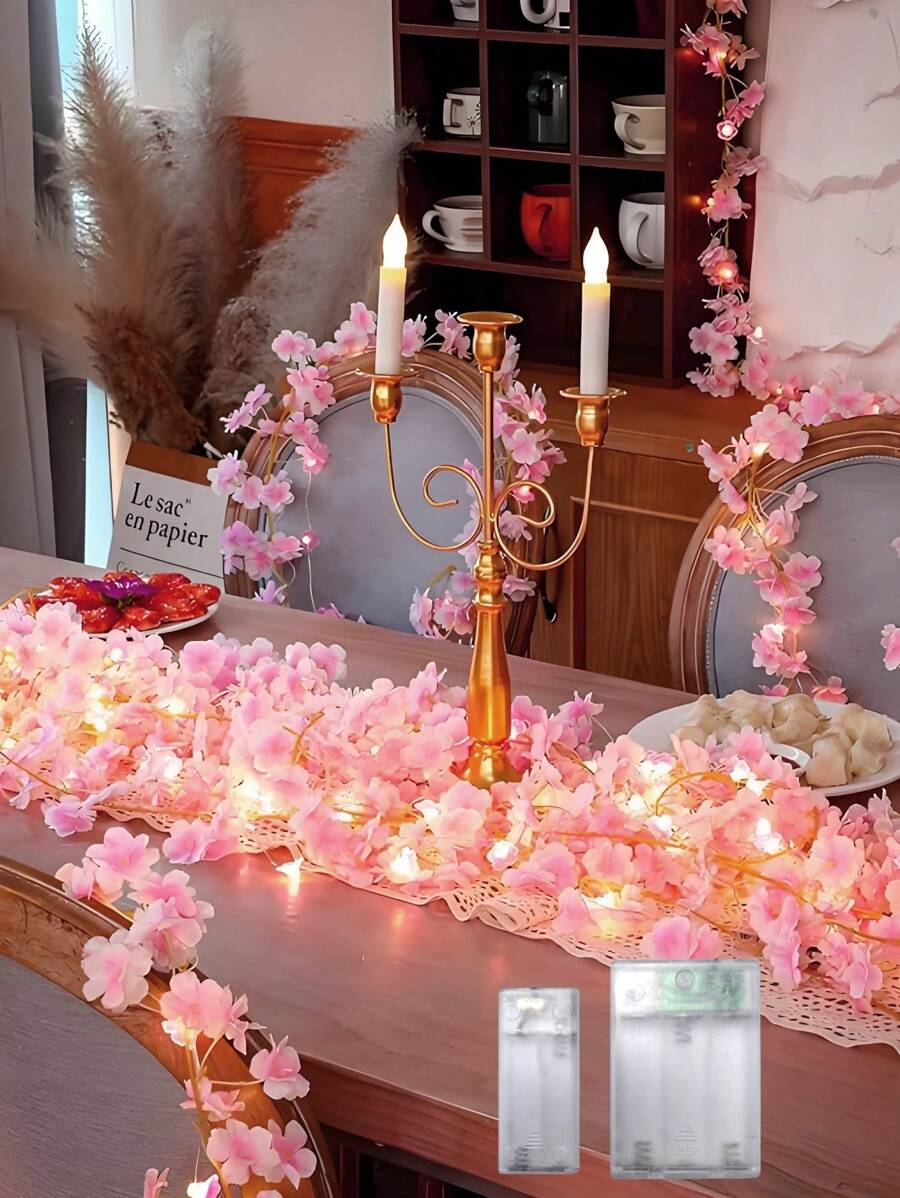 1 pièce Nouvelle Fleur de Cerisier Artificielle, Vigne de Cerisier, Alimentée par Batterie, 2m/6,56ft Deux Boîtes de Batterie, 5m/16,4ft Trois Boîtes de Batterie, Convient pour la Décoration Murale de Plante, Décoration de Mariage, Décoration de Fête, Décoration de Maison, Décoration de Meuble, Décoration de Vacances Lumières d'Ambiance, Fleurs Artificielles, Fil de Cuivre DIY à Volonté, Décoration de Chambre, Décoration de Table de Coiffeuse, Décoration de Rideau, Décoration de Nouvel An et Décoration d'Escalier