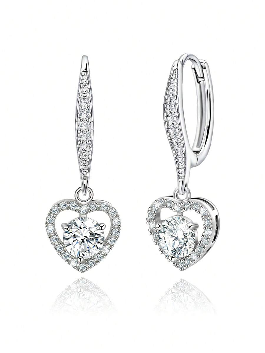925 Sterling Silber Ohrringe, kubische Zirkonia Herz Anhänger Hypoallergene Ohrringe für den täglichen Gebrauch, Geburtstagsgeschenk