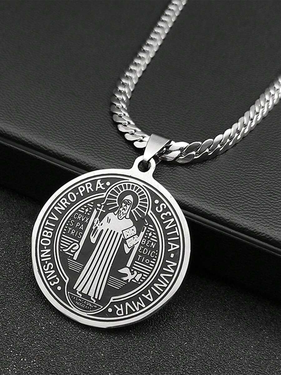San Benito Exorcist Pendant Necklace For Women Men Stainless Steel Christian Saint Benedict Religious Amulet Chain Jewelry