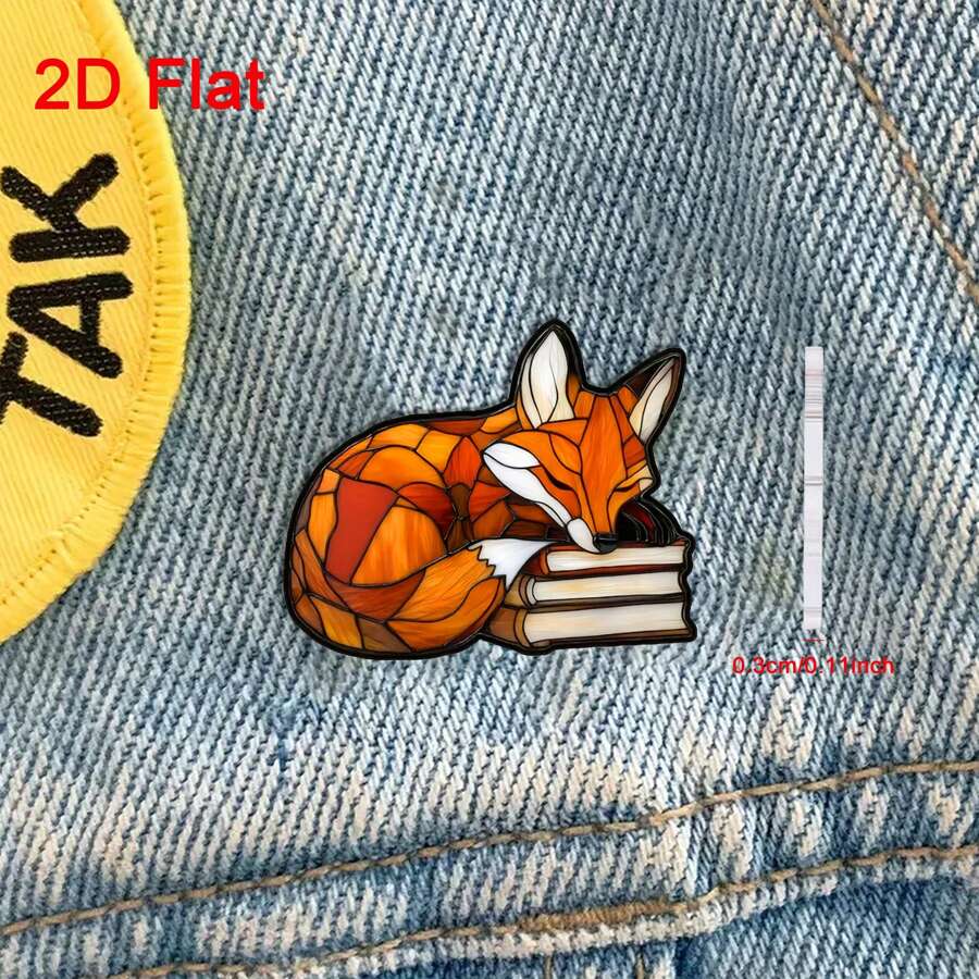 Broche acrílico plano 2D, de 1 pieza, encantador y elegante, de un zorro durmiendo sobre un libro, en estilo de dibujos animados lindo, adecuado para accesorios de mochilas, sombreros y abrigos de hombres y mujeres, apropiado para uso diario, aniversarios, cumpleaños y fiestas de regalos, accesorio para todas las estaciones