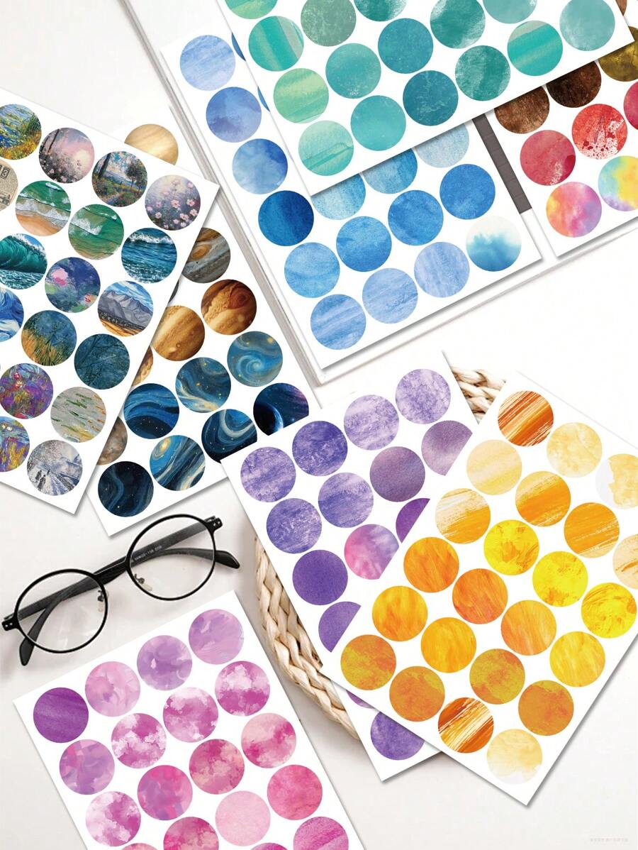 8pcs Monet Garden Round Dot Stickers For Notebook, Ledger, Skateboard, Water Cup, Photo Frame, Photo Album, Decoration, Great Gift For Halloween, Christmas School Supplies, Back To School