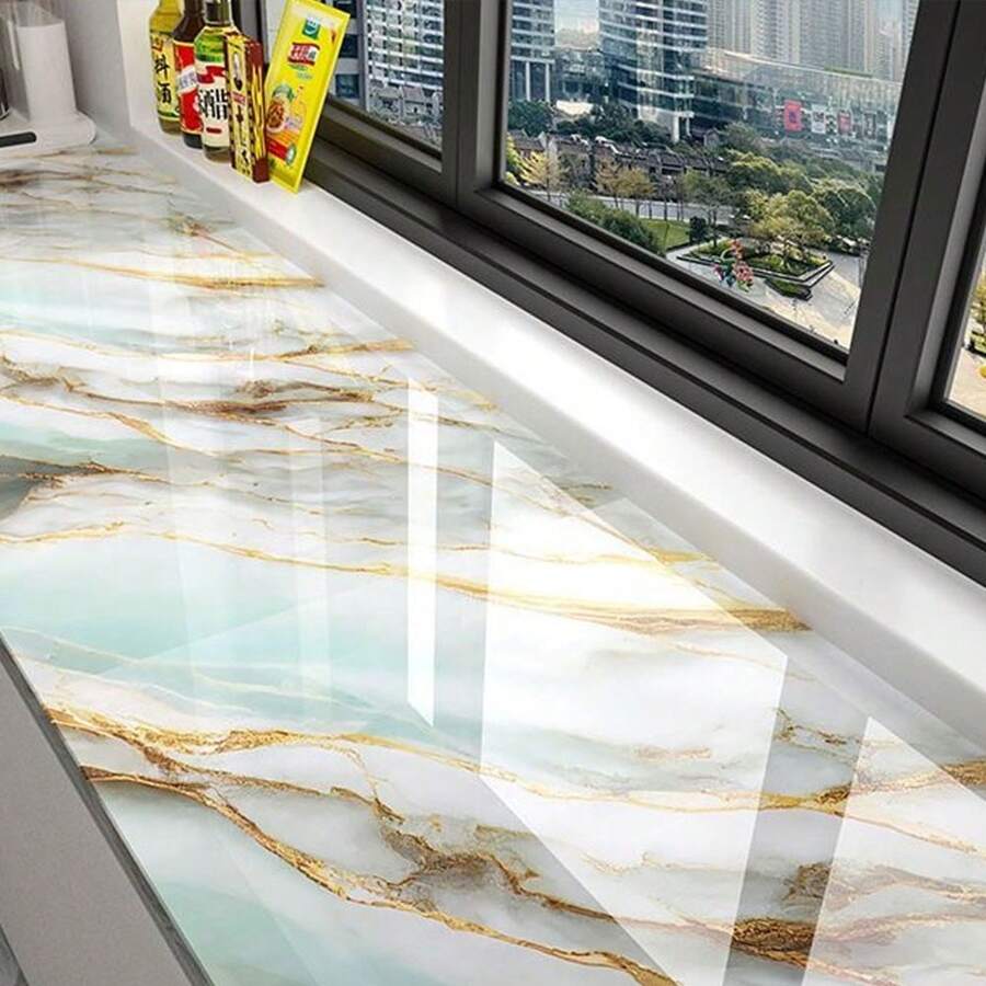 1pc Green Jade Gold Marble Pattern Wallpaper, PVC, Waterproof And Stain-Resistant, Suitable For Decorating And Renewing Kitchen, Bedroom, Living Room, Furniture And Countertops