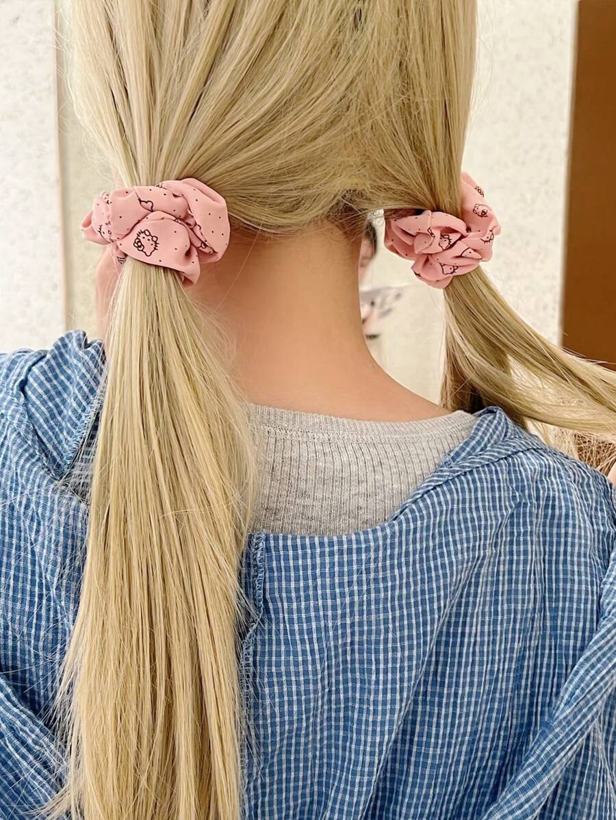Sanrio 2pcs Sanrio Hello Kitty Hairband, Cute Pink Hairband With Cute Cat Pattern - Cute Minimalist Hairband For Women, Elastic Hairband With Cherry Print, Perfect For Ponytails And Buns - Perfect Gift - Hair Accessories, Ponytails, Hairbands, Hair Ropes, Versatile Hair Accessories | Back To School Gifts, Hair Tie, Hair Accessory ,Hair Accessories, Scrunchy Hair Ties