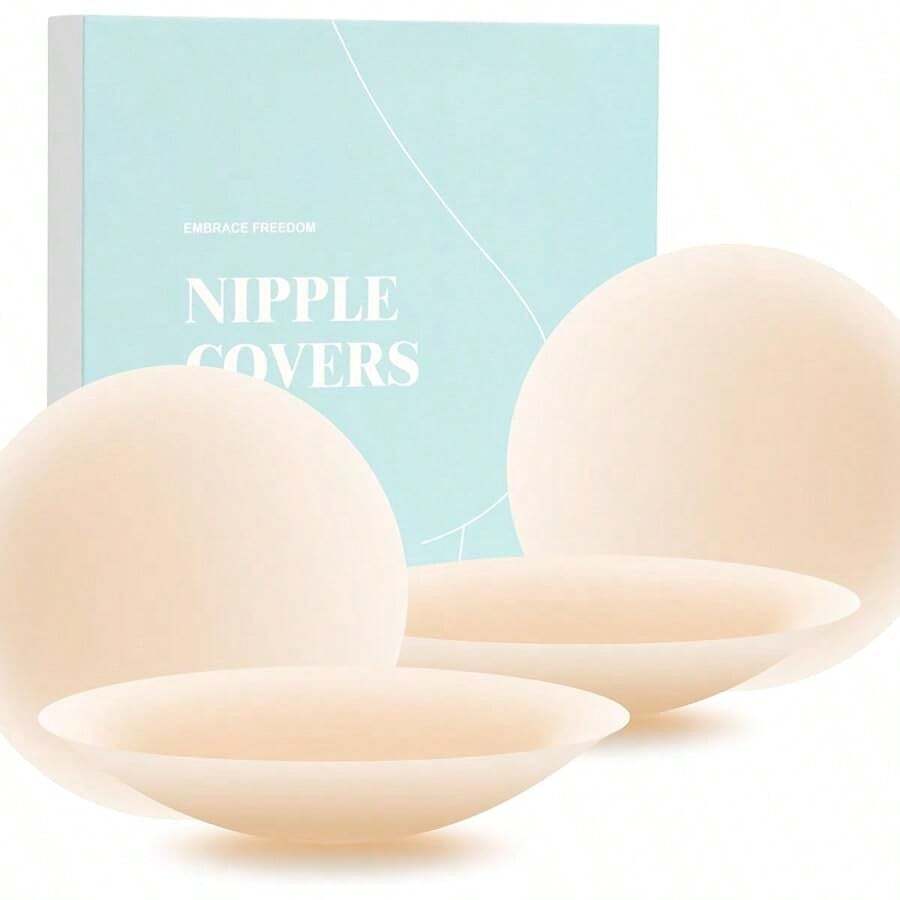 Nipple Covers No Show, 2 Pairs Sticky Adhesive Silicone Nipple Pasties For Women Reusable Pasty Strapless Bra Dress