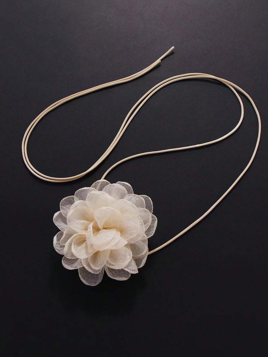 1pc Retro 3D Flower Choker Fabric Floral Tie Necklace, Minimalist French Flower Necklace