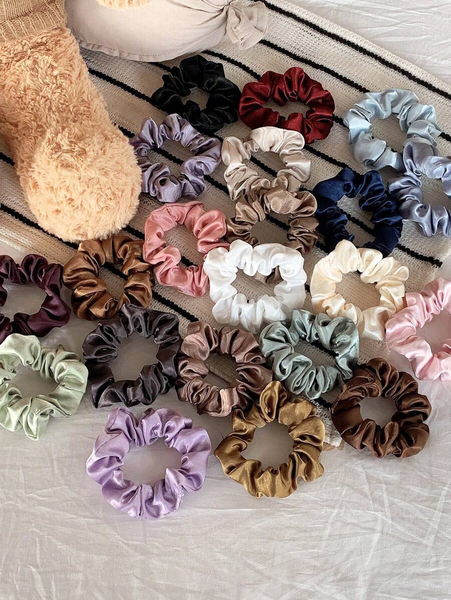 5 Stück mehrfarbige unifarbene, einfache, vielseitige Haargummi Scrunchies, hochwertige Haraccessoires aus Kunstseide-Stoff für Pferdeschwanz & Dutt, Haraccessoires, Haargummis
