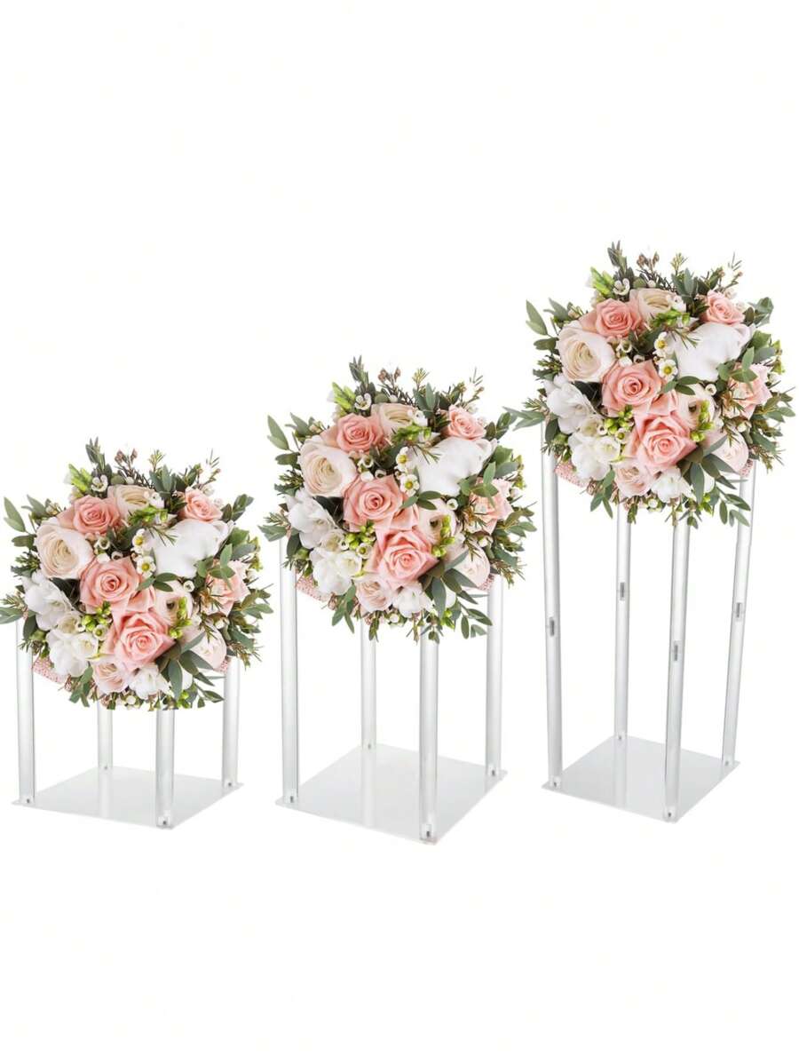 1 pièce Socle carré acrylique pour fleurs, support de vase cylindrique transparent - Centre-pièce géométrique pour mariages, support de fleurs de table pour réunions familiales, fêtes de mariage, présentoir de décoration florale