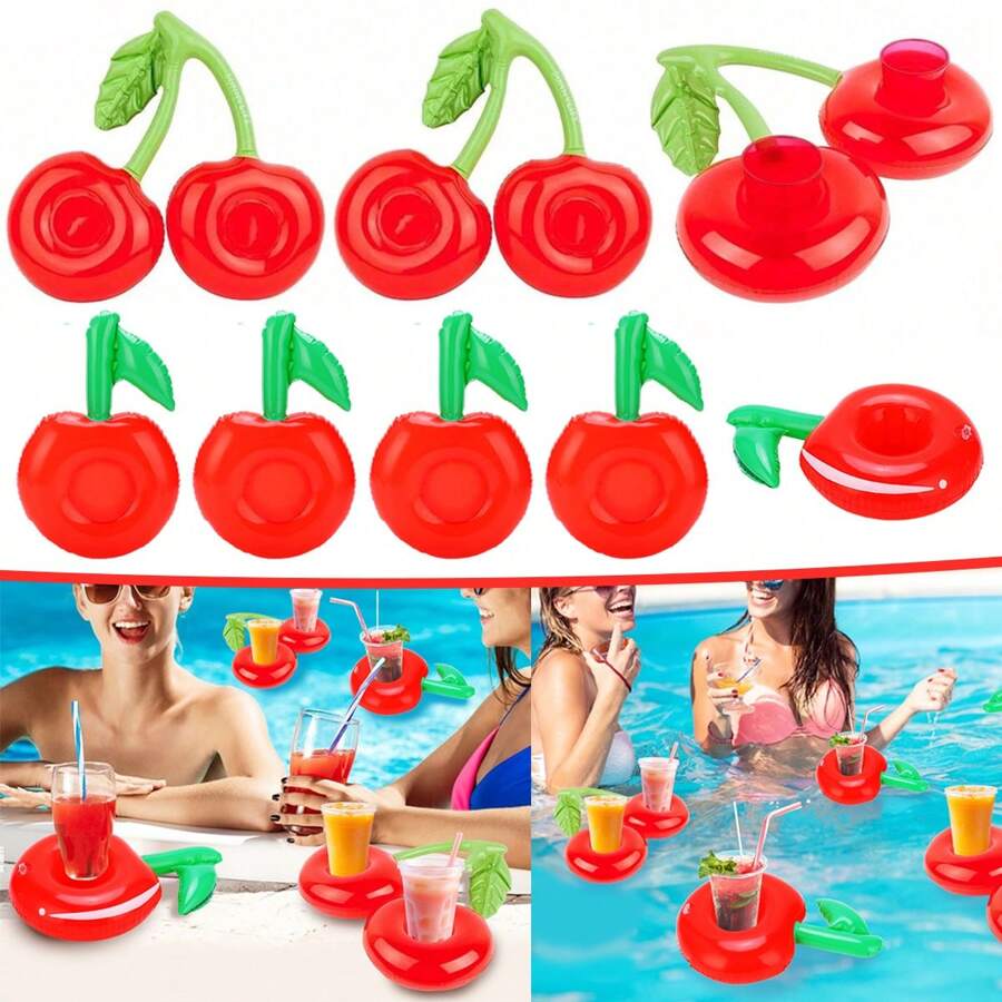 2/4/6 Stück aufblasbare Getränkehalter in Apfel- und Kirschform, Cartoon Apfel- und Kirsch-Getränkehalter-Schwimmer, Sommer Party Obst-Themen Getränkehalter-Schwimmer für Outdoor, Geburtstags-, Schwimmbad- und Strandpartys