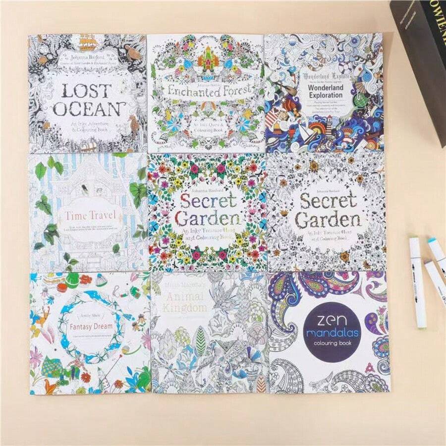 1pc English Version Secret Garden Coloring Book For Adults, Stress Relief Hand Drawing Painting Book, Student Graffiti Drawing Book
