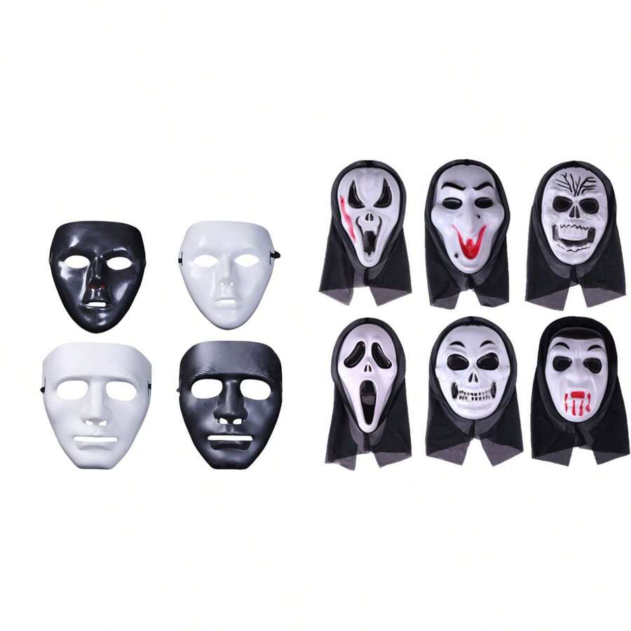 5 piezas Máscara de mascarada clásica, accesorios de broma de cara completa de color blanco puro, personaje de Halloween, props de fotografía de Set de roles, suministros divertidos para fiesta LARP, accesorio de actuación en el escenario, máscara, utilería, mascarilla divertida, disfraz, fantasma, masca aterradora
