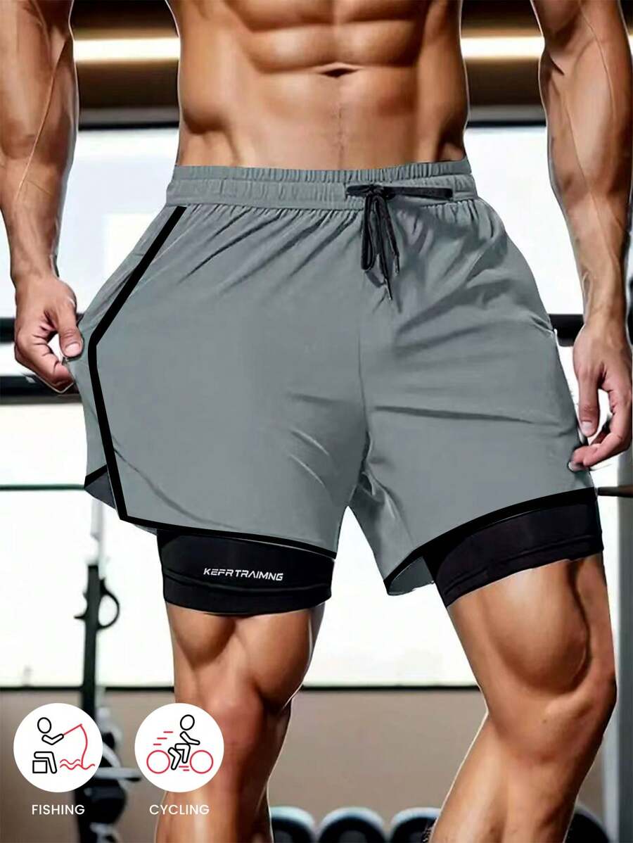 Short de sport unicolore pour le printemps et l'été, anti-frottement, short de sport à double couche pour hommes et femmes, course, gym extérieure, pantalon casual
