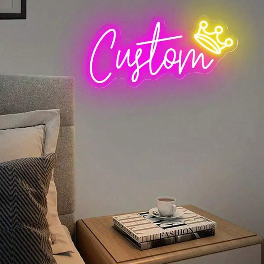 Customizable LED Neon Sign With Yellow Crown Pattern - Adjustable Brightness USB-Powered Wall Decor For Bedroom, Room & Weddings - Durable Plastic Wall-Mounted Light, Neon Signs For Wall Decor