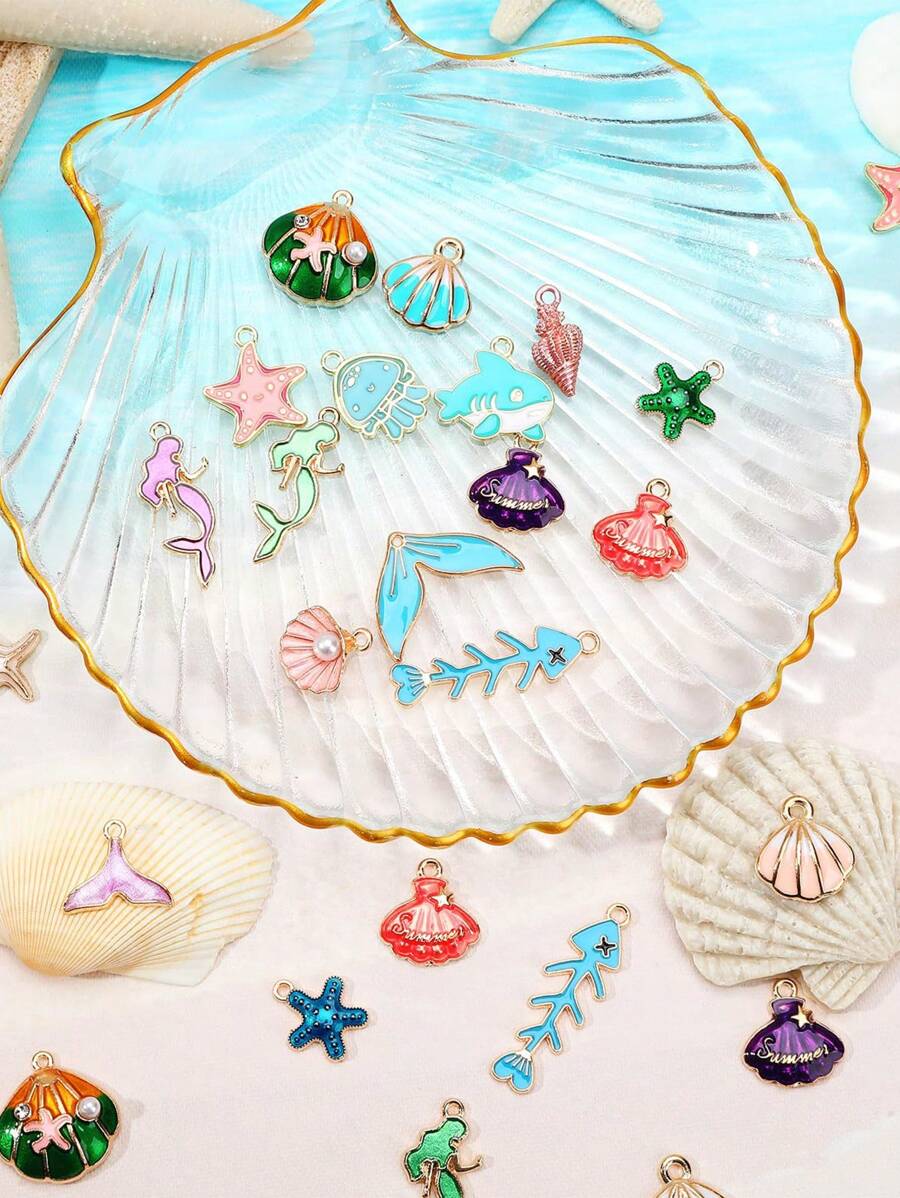 1/5/10/20 pares de encantos del océano para la fabricación de joyas, encantos marinos con temas de playa, surtido de esmalte con animales marinos, estrellas de mar, conchas marinas, colgantes de encanto marinos para collares, aretes, pulseras y manualidades