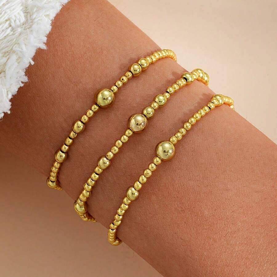 2/3pcs Fashionable Layered Pearl Beaded Woven Bracelet, Minimalist & Versatile For Women, Best Gift For Her (Pearl Size Sequence Random)