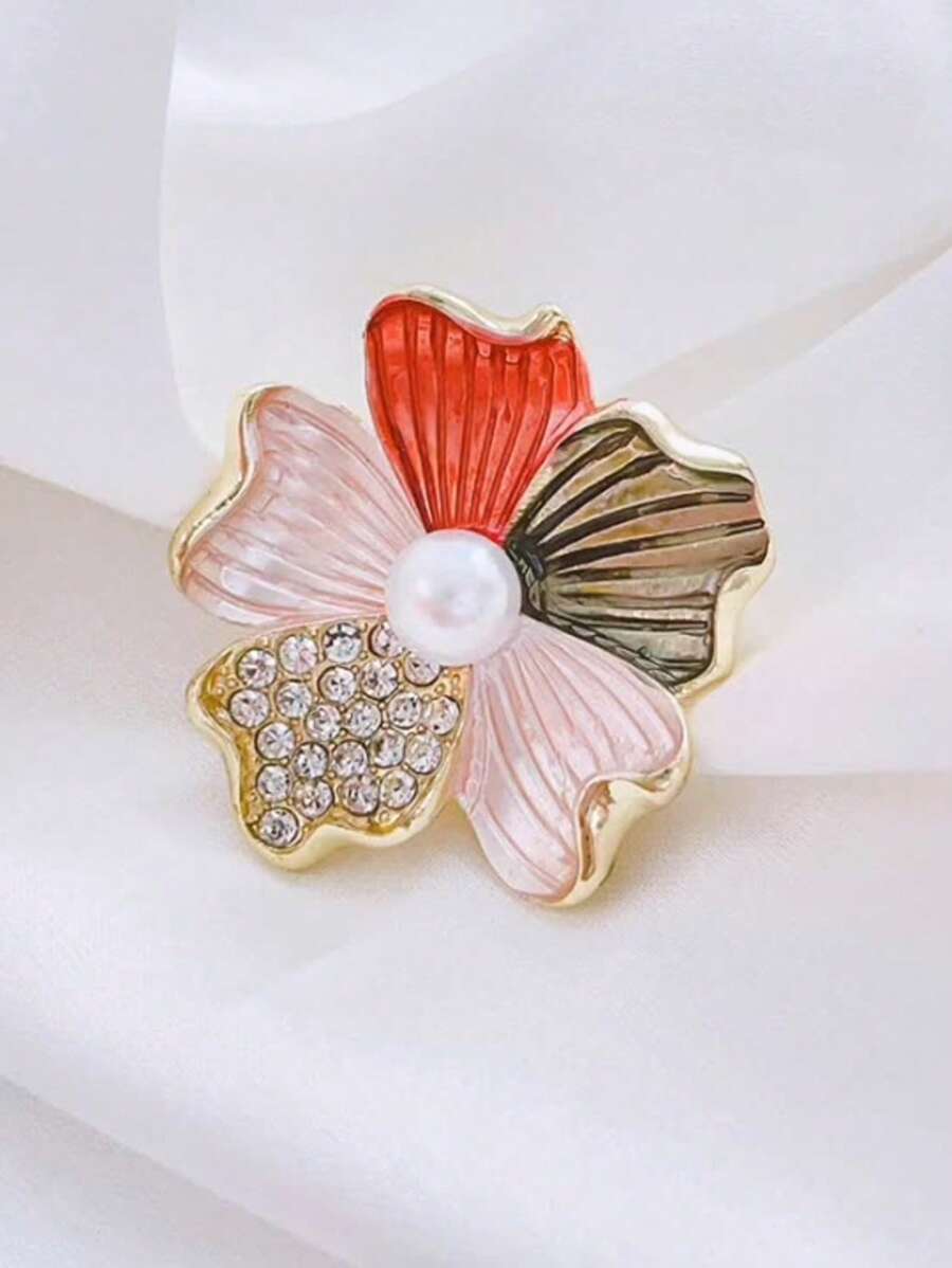 1 pièce Broche fleurie vintage - Décorée avec soin de strass, avec un centre nacré lumineux, un design floral brillant, idéale pour les fêtes, les vacances, les mariages et les occasions spéciales. Sac à dos pour l'école